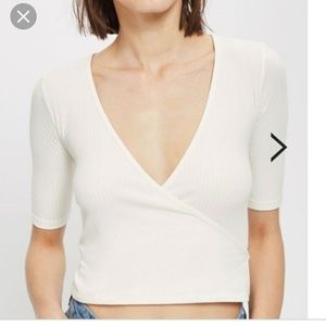 Topshop Ribbed Crop Tie Wrap Top